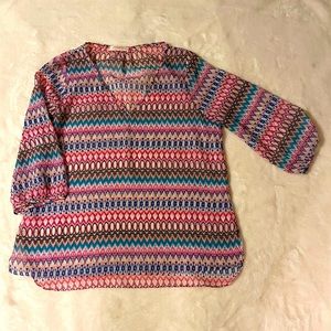 Renee C 3/4 sleeve, sheer, multi-color size large top